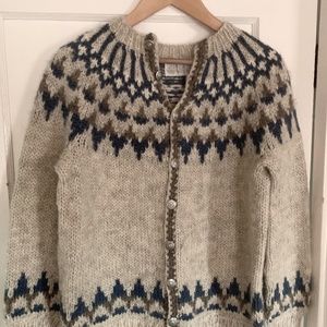Handknit Vintage Icelandic Fair Isle Wool Cardigan Size L